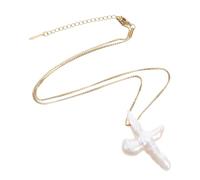 FRCOLOR Collier Croix Perles Baroques Femme Chaîne Métal Pendentif Crucifix Bijoux Religieux Adolescent