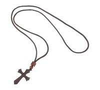 FRCOLOR Collier Crucifix en Bois Naturel Noir Ébène, Pendentif Croix Artisanal Hypoallergénique, Bijou Religieux Unisexe pour Baptême et Fêtes Chrétiennes