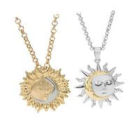 FRCOLOR Collier Pendentif Soleil et Lune Bohème en Alliage, Deux Pièces pour Femme, Bijoux Duo pour Couple et Amitié, Accessoire de Mode Quotidien et Soirée, Fin et Élégant