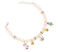 FRCOLOR Collier pour Chaton Ajustable Clochette, Orné de Perles Blanches, Taille M, Collier Décoratif Léger pour Chiots et Chats, Accessoire Élégant pour Occasions Festives