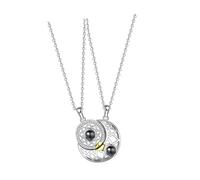FRCOLOR Colliers Assortis pour Couples 2 Pièces Pendentifs Soleil et Lune en Alliage Sûr Projection 100 Langues je T'Aime Colliers de Relation pour Lui Présent Valentin Romantique