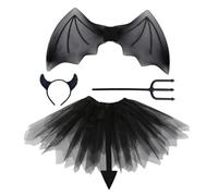 FRCOLOR Costume Garçon Fille Diable Noir avec Ailes Cornes Fourche et Jupe Accessoires Cosplay Halloween pour Fête et Spectacle