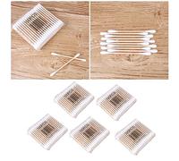 FRCOLOR Cotons-tiges En Bois Double Pointe 500 Pièces Pack De 5 x 100 Bâtons Taille Standard Usage Visage Corps Robuste