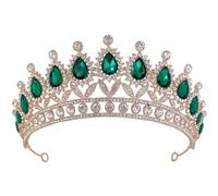 FRCOLOR Couronne De Diamants En Forme De D'Eau Pour Femme Accessoire De Coiffure Gothique Strass Mariage Fête Reine Licorne Princesse En Alliage De Zinc Vert
