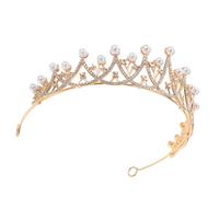 FRCOLOR Couronne de Mariage Baroque en Alliage Or Perles Incrustées et Cristaux, Tiare Légère et Élégante pour Cérémonies de Mariage et Fêtes D'anniversaire