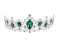 FRCOLOR Couronne De Mariage Cristal Royal Pour Femme Élégante Avec Base Argentée Et Détails Verts Accessoires De Mariage Chic Pour Robe De