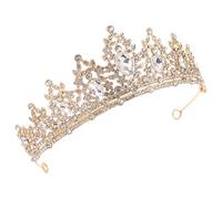 FRCOLOR Couronne de Mariée en Strass Dorée et Blanche, Tiare Légère pour Mariage et Fête, Accessoire Cheveux et Filles, Bandeau Élégant pour Cérémonie et Anniversaire