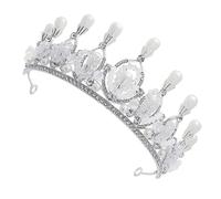 FRCOLOR Couronne de Mariée Vintage Cristal et Perles Diadème pour Coiffure de Mariage Argent