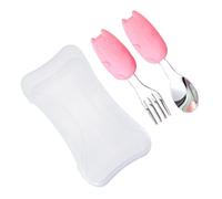 FRCOLOR Couverts Entraînement pour Garçon Fille Set de Fourchette et Cuillère avec Poignée Courte Silicone et Inox Adapté Aux Bébés Rose