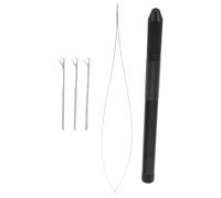 FRCOLOR Crochet pour Cheveux en Aluminium Noir avec 3 Aiguilles à Loquet - Outil Multifonction pour Extensions de Cheveux Perlage et Tressage - Kit Professionnel pour Coiffure et