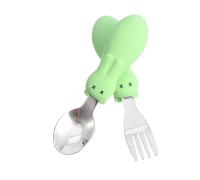 FRCOLOR Cuillères Fourchettes Garçon Fille Inox à Poignée Courte Antidérapante Design Lapin Vert pour Apprentissage Alimentaire Indépendant