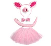 FRCOLOR Déguisement Cochon Garçon Fille Set Costume Cosplay Oreilles Bandeau Queue Jupe Tutu Rose Pour Fête Carnaval Théâtre