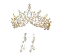 FRCOLOR Diadème De Mariage Et Boucles Oreilles Strass Couronne De Cheveux Avec Cristaux Ornement De Tête Pour Mariée Femme Dorée