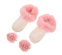 FRCOLOR Doublure Chaussures Hiver Amovible Doublure Chaude Peluche Épaisse Anti-vent avec Pompons Rose Semelle Intérieure Confortable pour Pantoufles