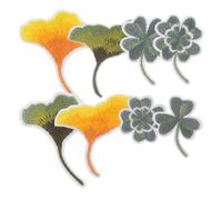FRCOLOR Écussons Brodés Autocollants en Polyester Dégradé Couleur, 8 Pièces Feuilles de Ginkgo et Trèfle à Quatre Feuilles, Résistants à L'usure pour Vêtements et Paquet