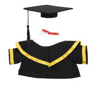 FRCOLOR Ensemble Costume d'ours en Peluche 30 Cm pour Remise de Diplôme avec Châle Jaune, Toque Noire à Pompon, Certificat, Vêtement pour Peluche, Souvenir Cérémonie D'études, Accessoire