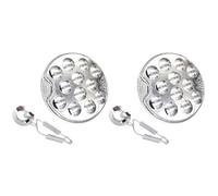 FRCOLOR Ensemble de 2 Sets D'assiettes Escargot Rondes en Acier Inoxydable 12 Trous, Confortables Bords Rugueux, pour Fours et Grills Argentés