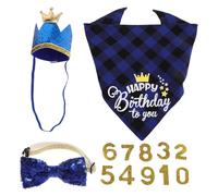 FRCOLOR Ensemble de 4 Accessoires d'anniversaire pour Chien Bleu, Bandanas Triangulaires en Polyester Doux pour Peau Sensible avec Attaches Réglables, pour Occasions Festives
