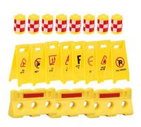 FRCOLOR Ensemble de Jouets de Signalisation Routière Éducatifs 19 Pièces en Plastique Jaune Cônes Anti-Chocs Panneaux A en Anglais Barrières de Circulation pour Apprentissage Code Route