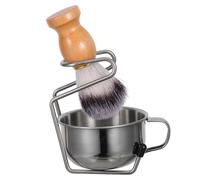 FRCOLOR Ensemble de Pinceaux à Barbe pour Hommes avec Support en Bois Massif Bol à Raser Rond et Brosse à Poils Doux Kit Complet de Soin Barbe pour Usage Quotidien à Domicile Exfoliant