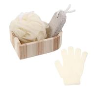 FRCOLOR Ensemble Gommage Corps 3Pcs Moufles de Bain Kit Exfoliant Accessoires de Bain en Bois Outils de Nettoyage pour Pieds pour Noël et Anniversaire