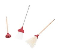 FRCOLOR Ensemble Mini Balai, Serpillière et Ventouse Rouge 3 Pièces pour Maison de Poupée, Accessoires de Nettoyage Miniatures Réalistes pour Salle de Bain, Kit D’Outils pour Décor