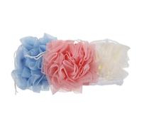 FRCOLOR Éponge de Bain Exfoliante 3 Pcs en Maille Filet Blanche, Rose et Bleue avec Cordon de Serrage, Porte-savonnette et Séchage Rapide, Accessoire Bain Doux Gommage Corporel