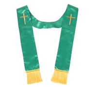 FRCOLOR Étole de Prêtre Brodée avec Croix, Satin Vert Doux, Résistante à l'usure avec Franges, pour Mariages et Célébrations Religieuses