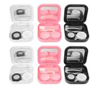 FRCOLOR Étui à Lentilles de Contact Carré 6 Pièces avec Miroir, Pince à Épiler et Flacon Solution, Portable et Compact, Kit Complet pour Usage Quotidien et Voyage, Accessoires