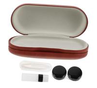 FRCOLOR Étui Lunettes Rigide Double Café avec Miroir et Pince Rangement Compact Portable pour Lunettes et Lentilles Invisibles Boîte Multifonction Voyage Pratique