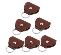 FRCOLOR Étui Porte-médiators en Cuir PU Marron, Lot De 6, Porte-clés Intégré, Étui Portable Compact Et Léger pour Rangement Et Transport De Médiators De Guitare