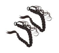 FRCOLOR Extension Queue de Cheval Tressée Synthétique 4 Brun Noir 2 Pièces Élastique Robuste Postiche Lisse pour Femmes Mariage Fêtes et Festivals