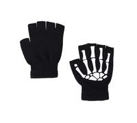 FRCOLOR Gants Tricotés Halloween Squelette Phosphorescents Demi Doigts Chauds et Extensibles pour Déguisées et Activités Extérieures