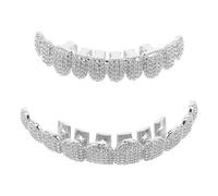 FRCOLOR Grilles de Dents Hip Hop en Cuivre et Cristaux Argentés, Design Couvrant Complet pour Cosplay et Soirée Halloween, Accessoire Stable pour Hommes et Femmes