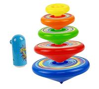 FRCOLOR Gyro Toys pour Garçon Fille Rotatif Manuel avec Lanceur Jeu de Bureau Coloré Empilable pour Développement Coordination Main Cadeau Garçon Fille Préscolaire Couleur Aléatoire