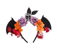 FRCOLOR Halloween Flower Crown Skull Headband With Bat Wings Comfortable Mexican Skull Hairband For Day Of The Dead Cosplay And Masquerade Accessories