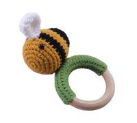 FRCOLOR Hochet Bébé à Main Tricoté en Laine et Bois Naturel D’Éveil Sensoriel pour Tout-Petit Musical Éducatif Sûr et Léger pour Développement Précoce