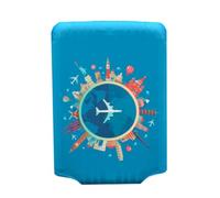 FRCOLOR Housse De Bagage à roulettes Motif Voyage Autour du Monde, Polyester Et Élasthanne Extensible, Protège-Valise Taille m 22-24 Pouces, Voyageur, Protection Anti-poussière Et Rayures