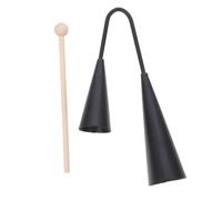 FRCOLOR Instrument de Percussion Garçon Fille Double Trompette à Deux Tons avec Cloche Latine et Baguette Bois Musical Traditionnel Noir Grand Format