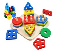 FRCOLOR Jeu Éducatif Montessori Bois de Blocs Géométriques Colorés pour Classer Empiler et Reconnaître Les Formes de Classement et Puzzle Éducatif pour Garçon Fille Bas Âge