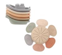 FRCOLOR Jouets De Bain Flottants pour Bébé 11 Pièces Ensemble avec Bateau, Tasses Gigognes Empilables en Plastique Sûr, Compatibles Tout-Petits, Jeu Éducatif Bain