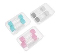 FRCOLOR Kit de 3 Étuis Porte-Contact Compact en Plastique, Mini Kit Portable avec Outil Applicateur en Silicone Inodore, Couleurs Gris, Bleu Lac et Rose, Étui de Voyage Étanche