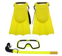 FRCOLOR Kit de Plongée pour Garçon et Filles avec Masque Anti-buée, Tuba Sec et Palmes Taille 25-30 en PVC PC PP Eva, Design Enfantin Jaune pour Entraînement Plongée et Plage