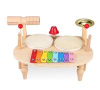 FRCOLOR Kit Instruments de Percussion Bois Xylophone Tambourin et Tambour pour Éveil Musical an Conception Adorable et Matériaux de Qualité pour Éducation Précoce Création Musicale