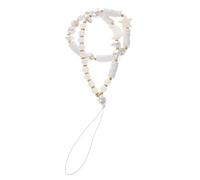 FRCOLOR Lanière à Perles pour Téléphone Portable Femme, Bracelet Décoratif Lune Étoile, Pâte Polymère Blanche, Chaîne Artisanale Légère, Accessoire Élégant pour Smartphone