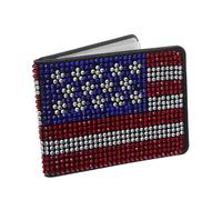 FRCOLOR License Document Organizer with American Flag Rhinestone Design Car Registration Holder for Wallet and Glove Box Elegant Vehicle Insurance Card Case Stylish Interior Accessory for