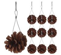 FRCOLOR Lot de 10 Jouets pour Perroquet en Pomme de Pin Naturelle Crochet Intégré, Jouet de Dentition Suspendu pour Cage D'oiseau, Solide et Difficile à Rayer