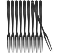 FRCOLOR Lot de 10 Pics à Fruits Noirs en Acier Inoxydable à Deux Dents Réutilisables, Fourchettes à Dessert et Salade, Accessoires pour Fêtes, Bars et Restaurants, Usage Domestique