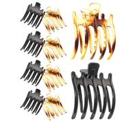 FRCOLOR Lot de 10 Pinces à Cheveux à Griffes en Plastique, Grandes Pinces à Cinq Dents Antidérapantes, Couleurs Noir et Écaille, Accessoires Coiffure pour Femmes et Filles, Usage