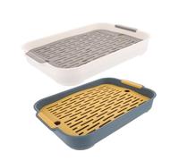 FRCOLOR Lot de 2 Bacs à Litière pour Lapins et Hamsters, Plastique Solide, Carré Taille Moyenne, Couleurs Bleu Océan et Blanc Lunaire, pour Cage et Enclos, Adaptés Petits Animaux